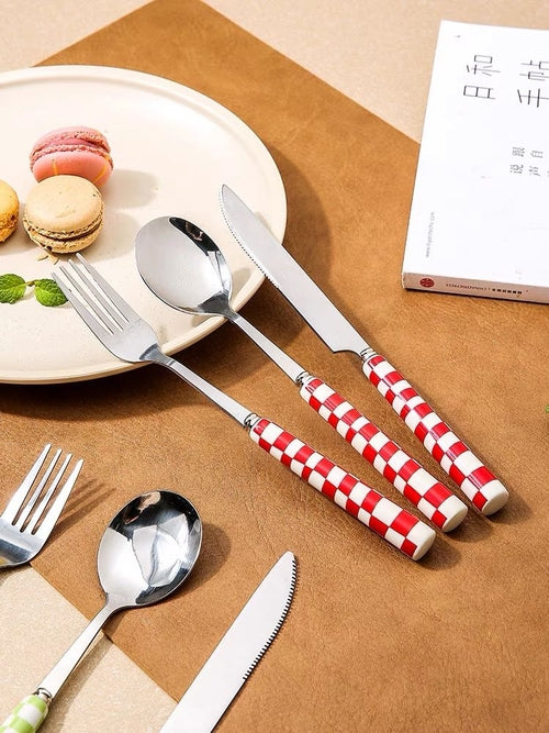 6 - Pack Modern Checkered Flatware Set